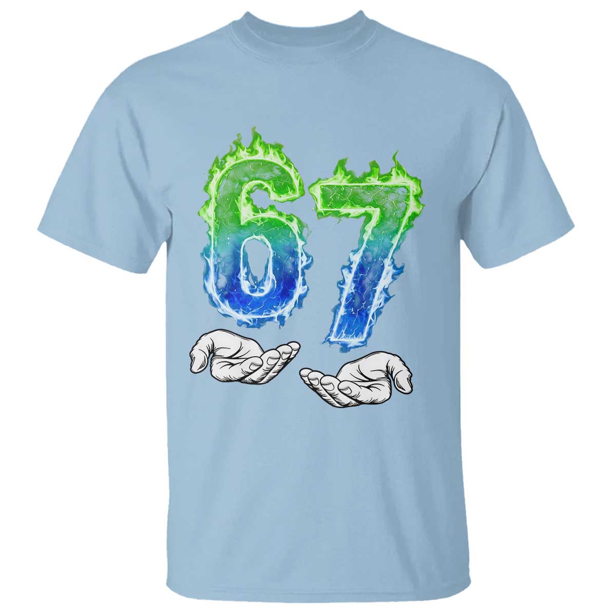Green Fire Flame Six Seven T Shirt Trendy Meme Gift TS12 Light Blue Print Your Wear