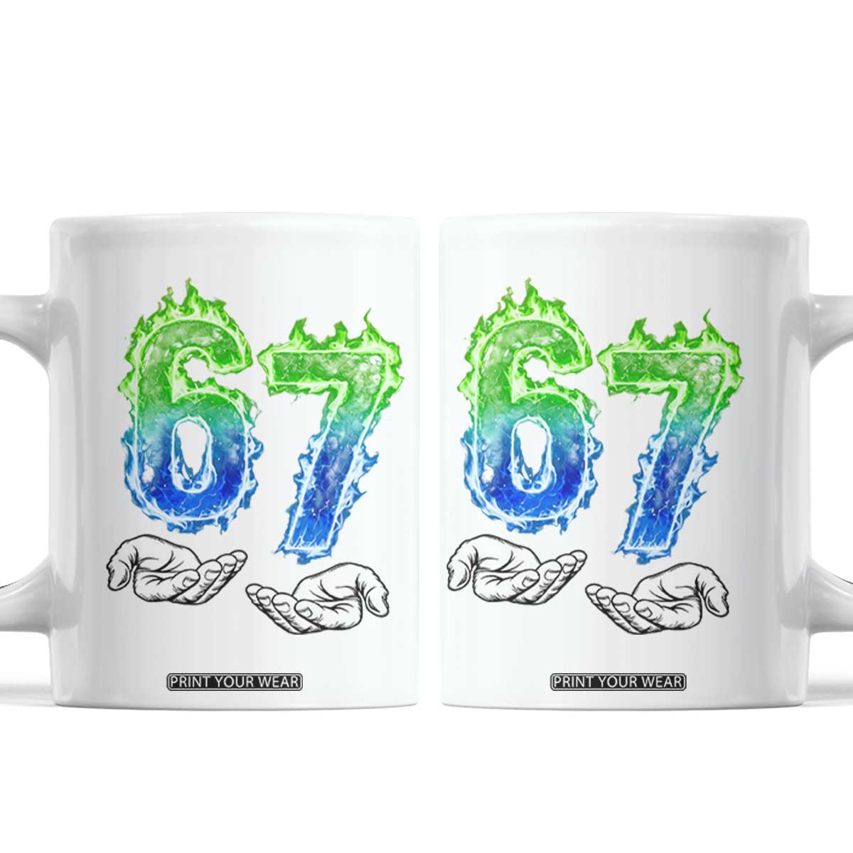 Green Fire Flame Six Seven Coffee Mug Trendy Meme Gift TS12 White Print Your Wear