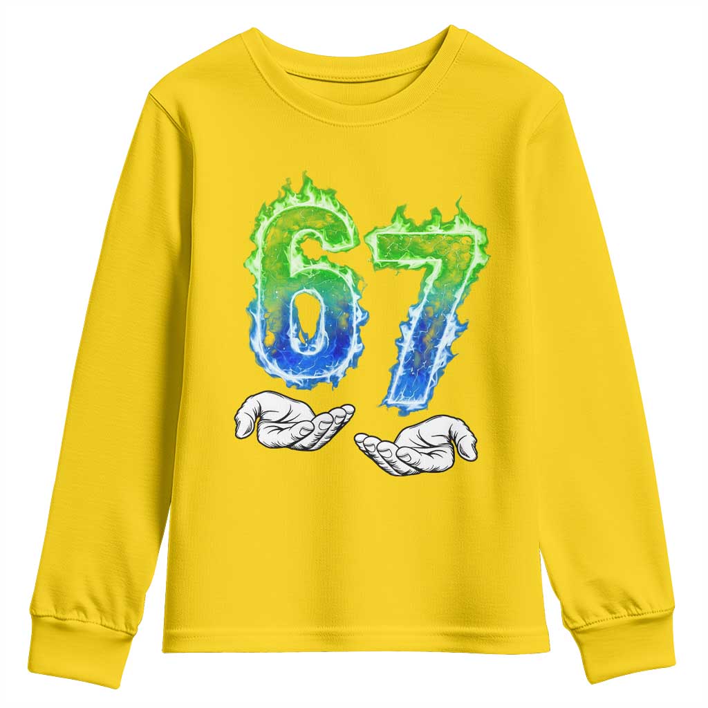 Green Fire Flame Six Seven Youth Sweatshirt Trendy Meme Gift TS12 Daisy Print Your Wear