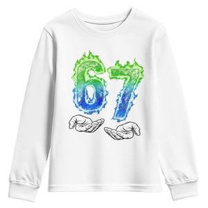 Green Fire Flame Six Seven Youth Sweatshirt Trendy Meme Gift TS12 White Print Your Wear