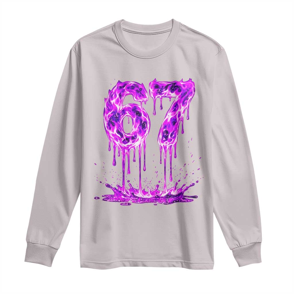 Drip Fire Flame Six Seven Long Sleeve Shirt Trendy Meme Gift TS12 Ice Gray Print Your Wear
