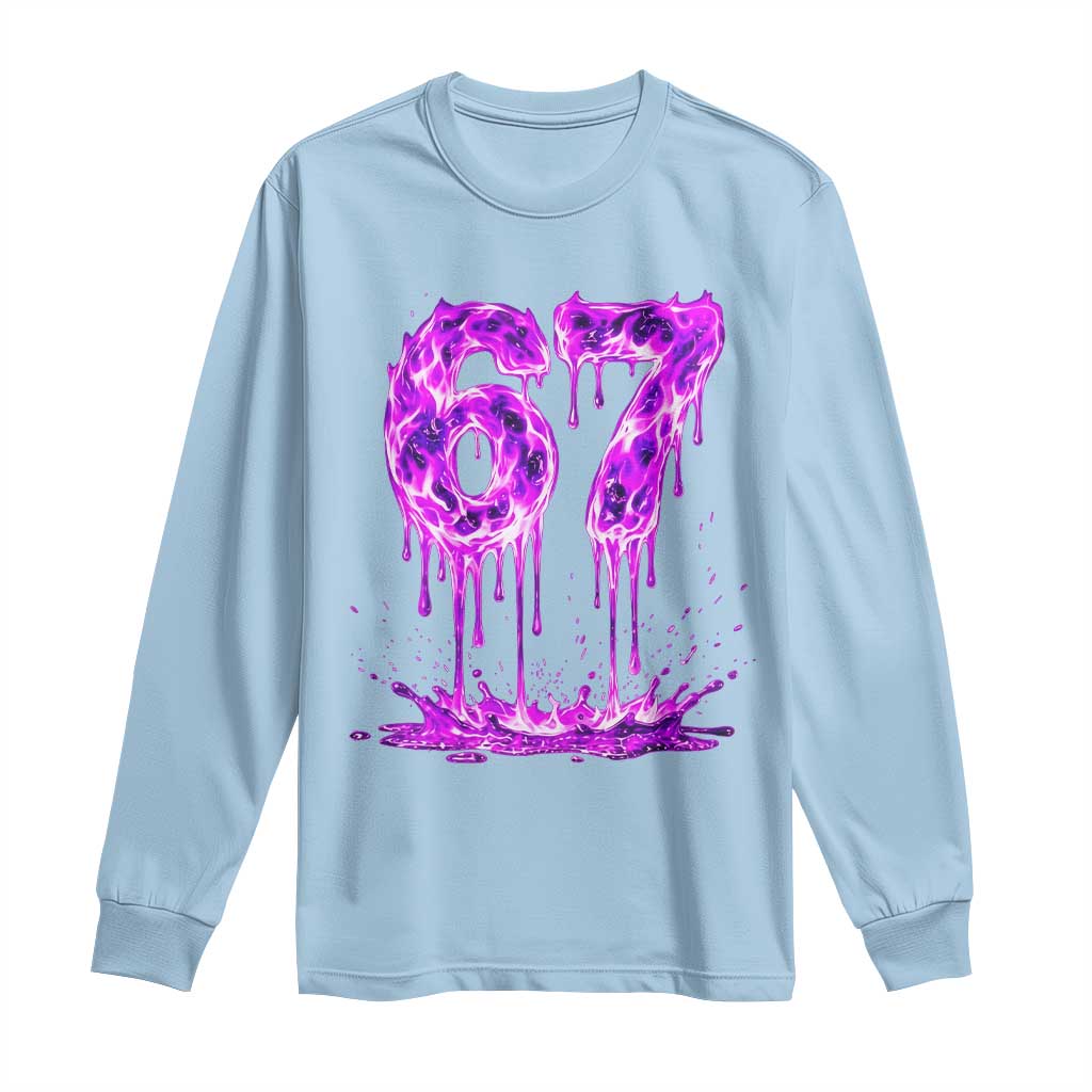 Drip Fire Flame Six Seven Long Sleeve Shirt Trendy Meme Gift TS12 Light Blue Print Your Wear