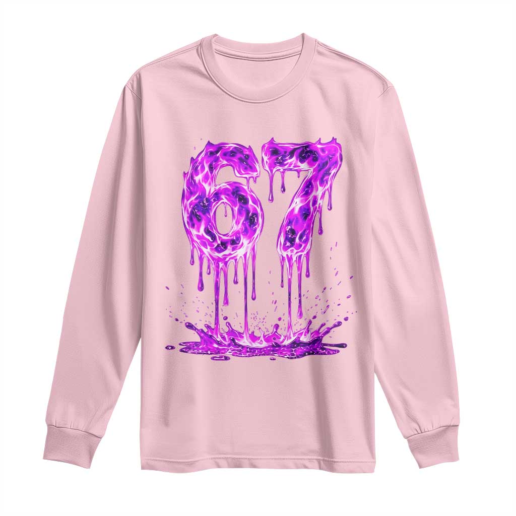 Drip Fire Flame Six Seven Long Sleeve Shirt Trendy Meme Gift TS12 Light Pink Print Your Wear