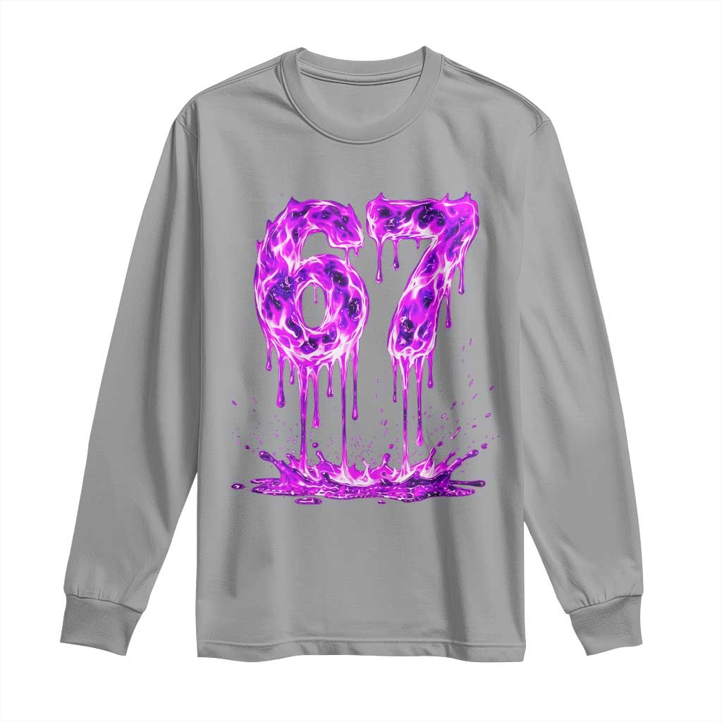 Drip Fire Flame Six Seven Long Sleeve Shirt Trendy Meme Gift TS12 Sport Gray Print Your Wear