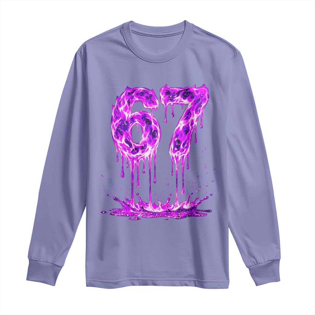 Drip Fire Flame Six Seven Long Sleeve Shirt Trendy Meme Gift TS12 Violet Print Your Wear