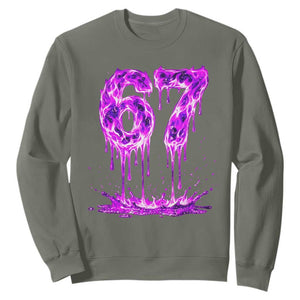 Drip Fire Flame Six Seven Sweatshirt Trendy Meme Gift TS12 Military Green Print Your Wear