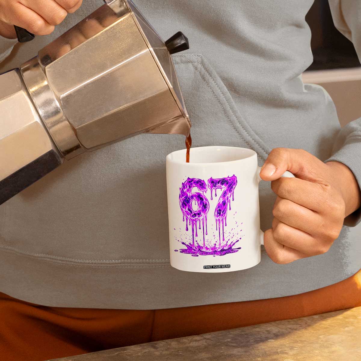 Drip Fire Flame Six Seven Coffee Mug Trendy Meme Gift TS12 Print Your Wear
