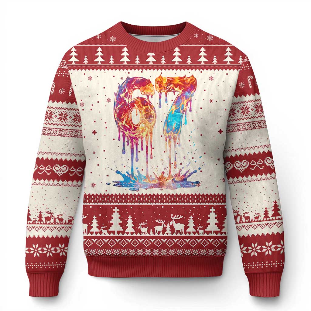 Burning Six Seven Ugly Christmas Sweater Drip Fire Flame Meme TS12 Beige Red Print Your Wear