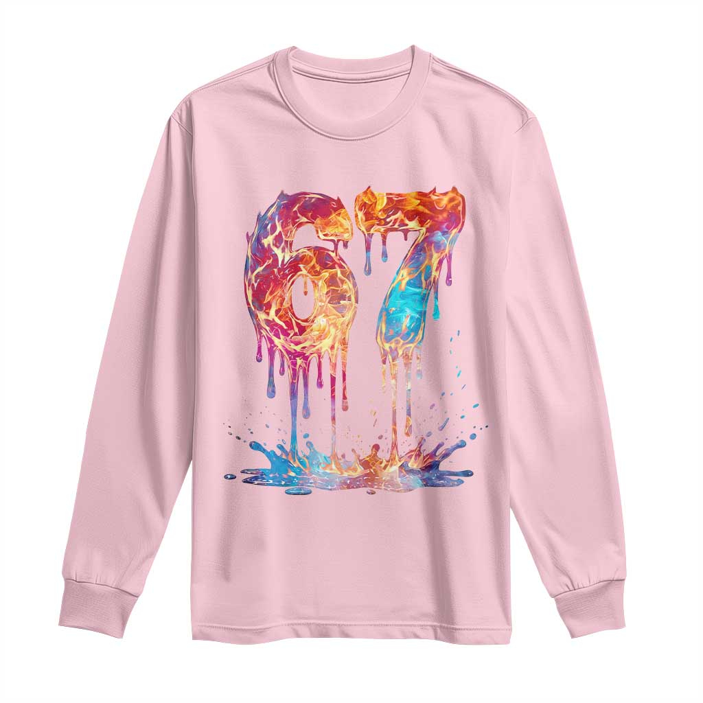 Burning Six Seven Long Sleeve Shirt Drip Fire Flame Meme TS12 Light Pink Print Your Wear