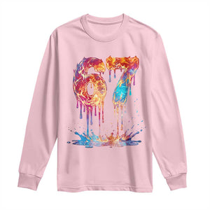 Burning Six Seven Long Sleeve Shirt Drip Fire Flame Meme TS12 Light Pink Print Your Wear