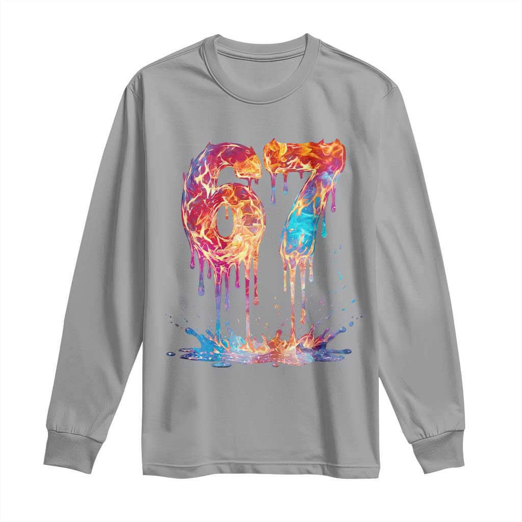 Burning Six Seven Long Sleeve Shirt Drip Fire Flame Meme TS12 Sport Gray Print Your Wear