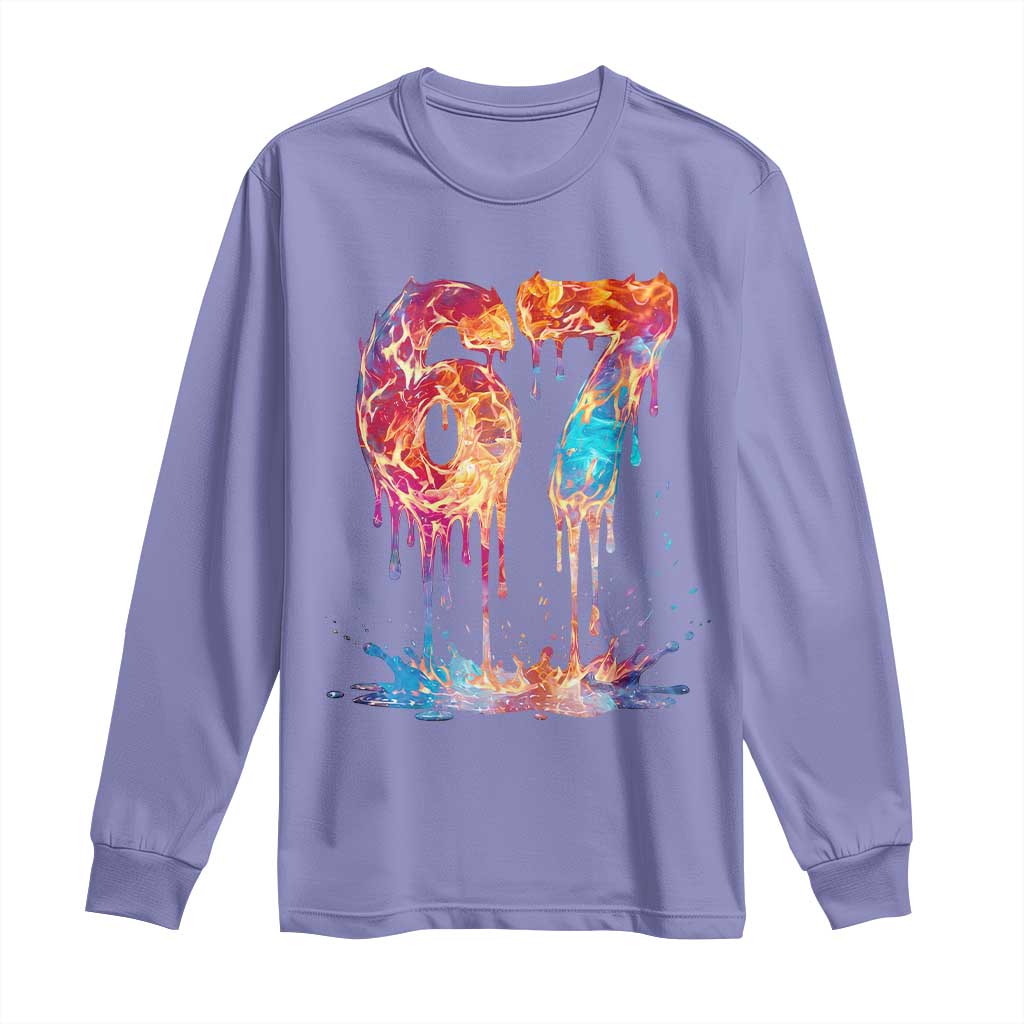 Burning Six Seven Long Sleeve Shirt Drip Fire Flame Meme TS12 Violet Print Your Wear