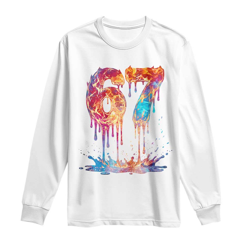 Burning Six Seven Long Sleeve Shirt Drip Fire Flame Meme TS12 White Print Your Wear