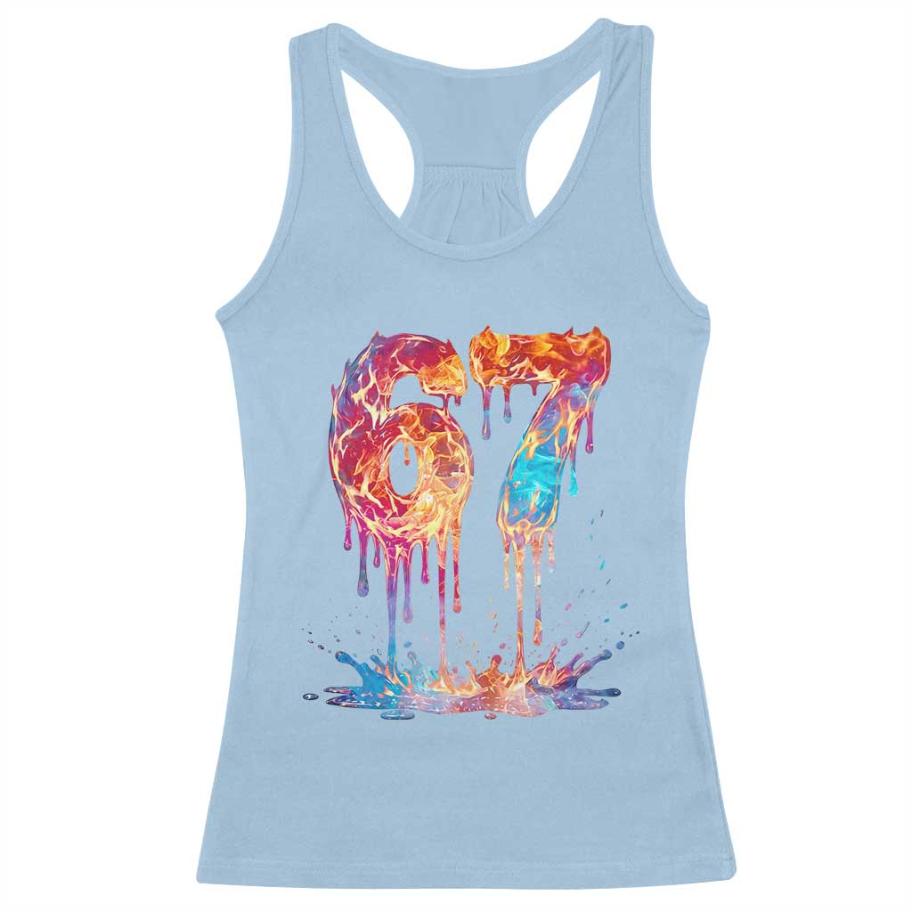Burning Six Seven Racerback Tank Top Drip Fire Flame Meme TS12 Light Blue Print Your Wear