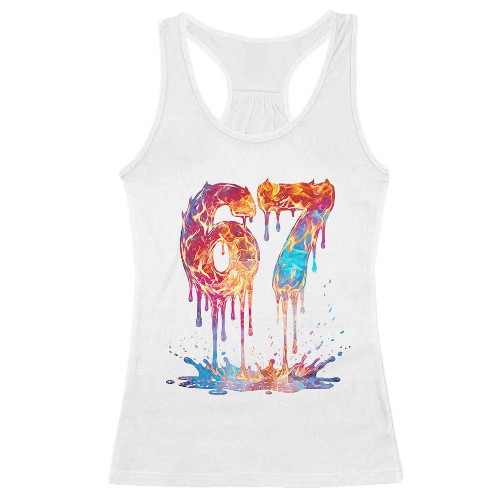 Burning Six Seven Racerback Tank Top Drip Fire Flame Meme TS12 White Print Your Wear