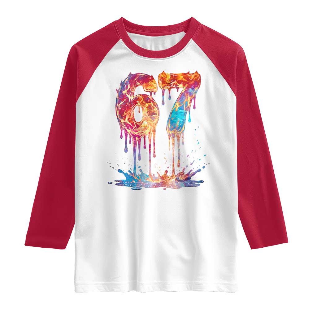 Burning Six Seven Raglan Shirt Drip Fire Flame Meme TS12 White Red Print Your Wear