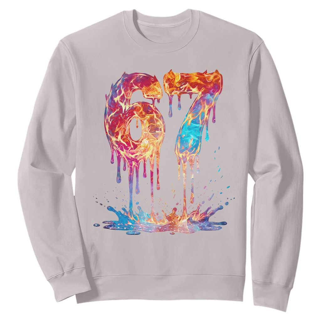 Burning Six Seven Sweatshirt Drip Fire Flame Meme TS12 Ice Gray Print Your Wear