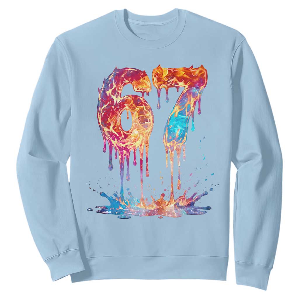 Burning Six Seven Sweatshirt Drip Fire Flame Meme TS12 Light Blue Print Your Wear