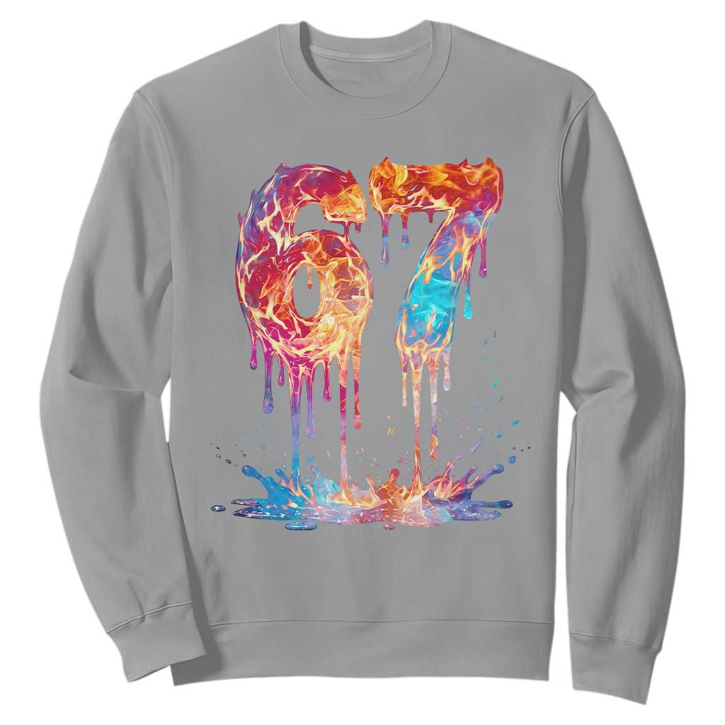 Burning Six Seven Sweatshirt Drip Fire Flame Meme TS12 Sport Gray Print Your Wear