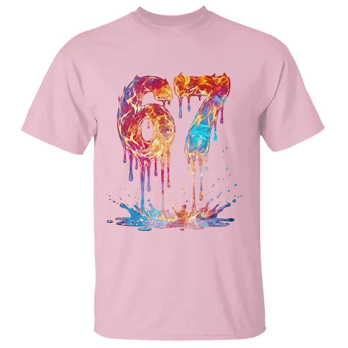 Burning Six Seven T Shirt Drip Fire Flame Meme TS12 Light Pink Print Your Wear