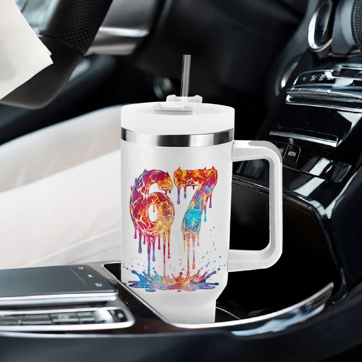Burning Six Seven Tumbler With Handle Drip Fire Flame Meme TS12 Print Your Wear