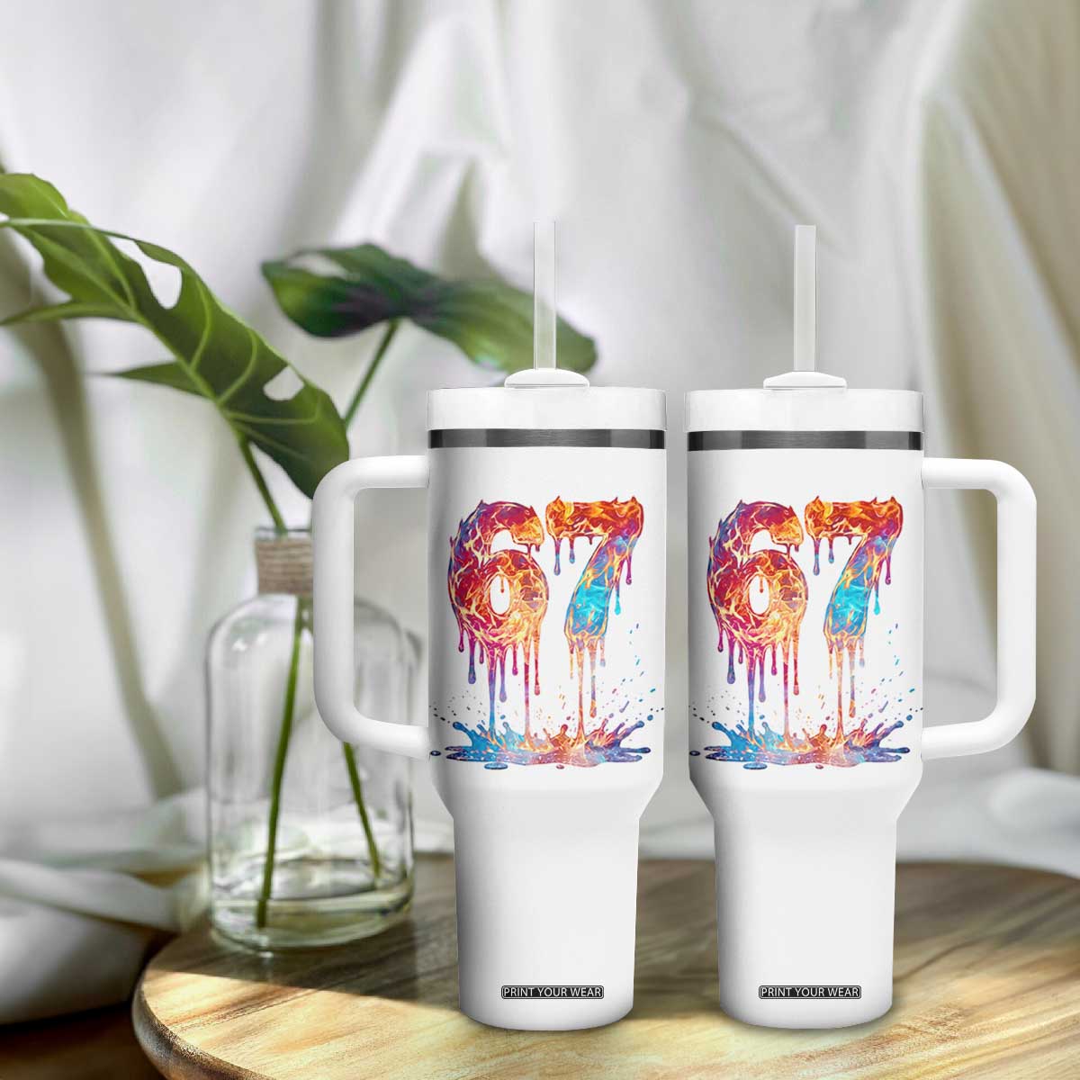 Burning Six Seven Tumbler With Handle Drip Fire Flame Meme TS12 Print Your Wear