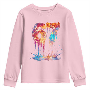 Burning Six Seven Youth Sweatshirt Drip Fire Flame Meme TS12 Light Pink Print Your Wear