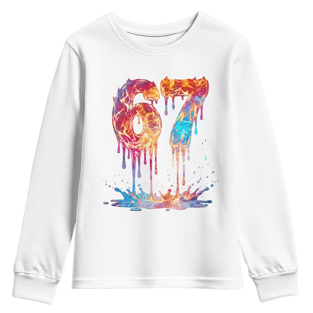 Burning Six Seven Youth Sweatshirt Drip Fire Flame Meme TS12 White Print Your Wear