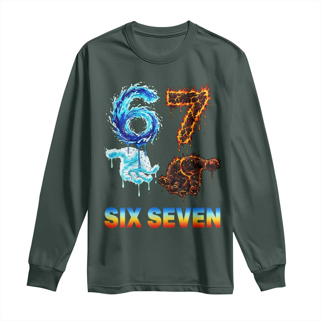 Water Fire Element Six Seven Long Sleeve Shirt Trendy Meme Gift TS12 Dark Forest Green Print Your Wear
