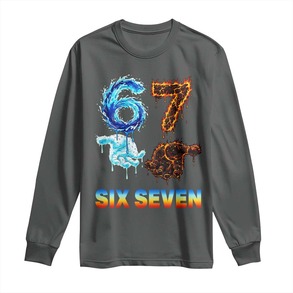 Water Fire Element Six Seven Long Sleeve Shirt Trendy Meme Gift TS12 Dark Heather Print Your Wear