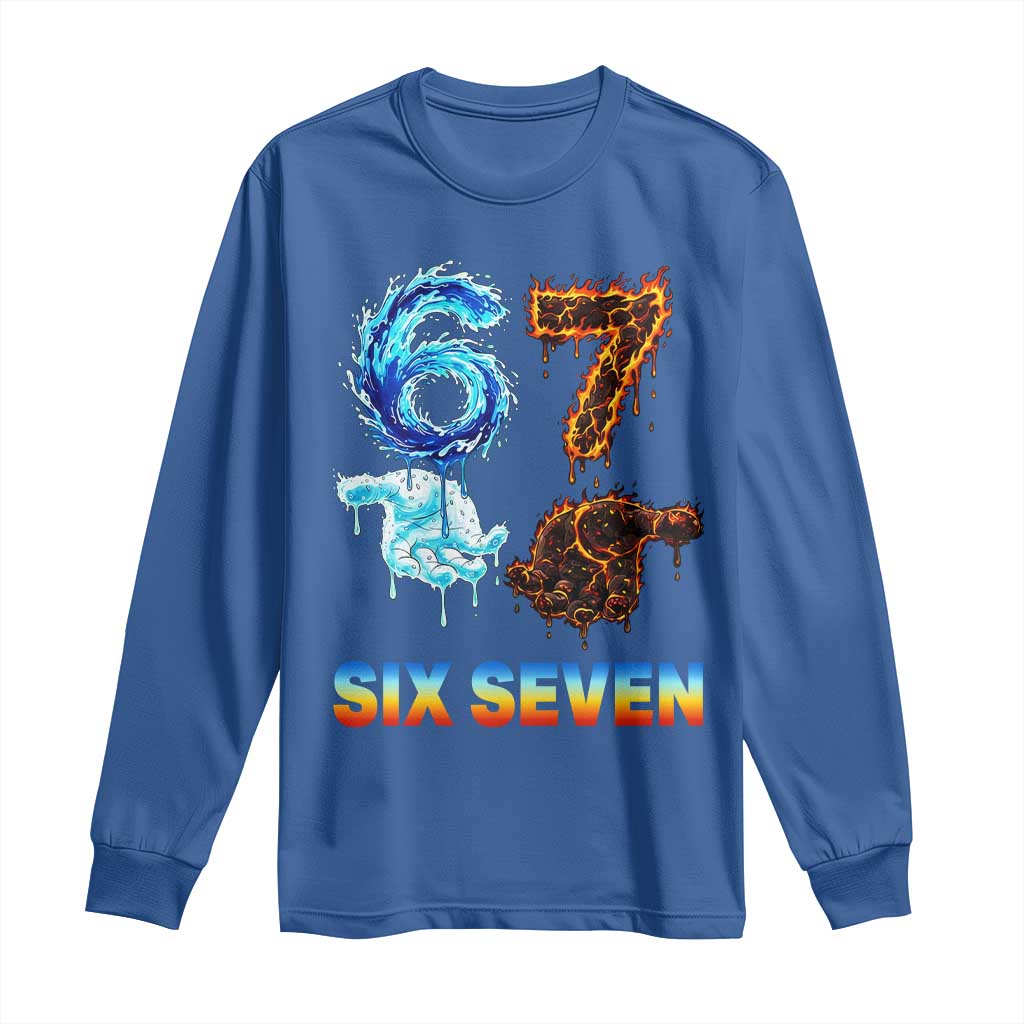Water Fire Element Six Seven Long Sleeve Shirt Trendy Meme Gift TS12 Royal Blue Print Your Wear