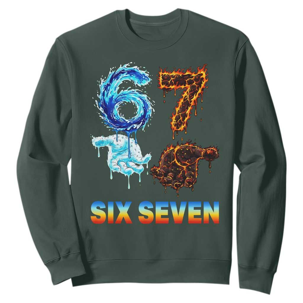 Water Fire Element Six Seven Sweatshirt Trendy Meme Gift TS12 Dark Forest Green Print Your Wear