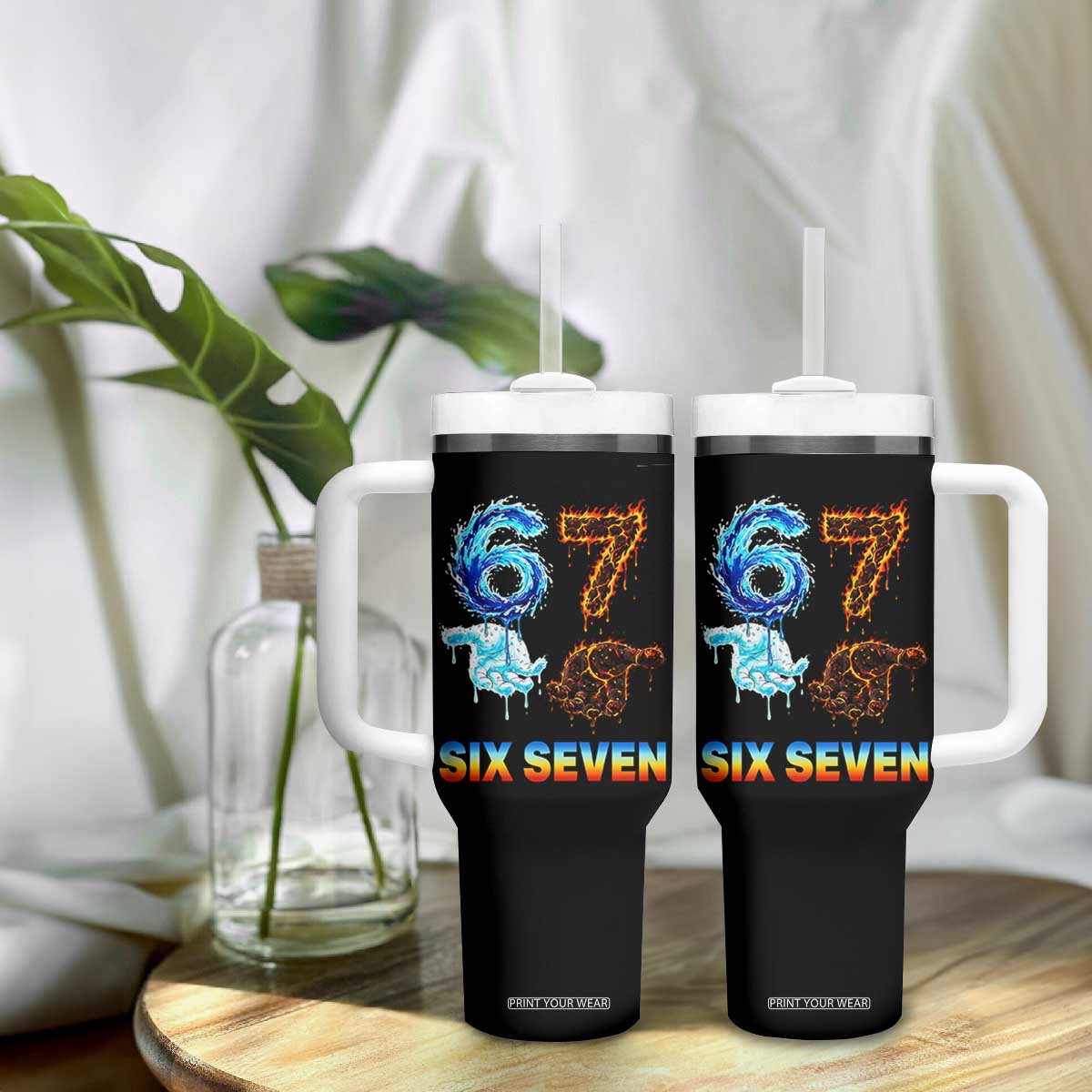 Water Fire Element Six Seven Tumbler With Handle Trendy Meme Gift TS12 Print Your Wear