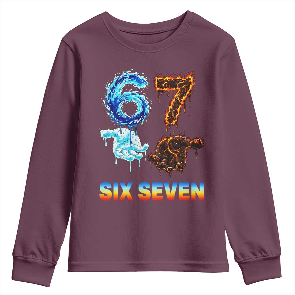 Water Fire Element Six Seven Youth Sweatshirt Trendy Meme Gift TS12 Maroon Print Your Wear