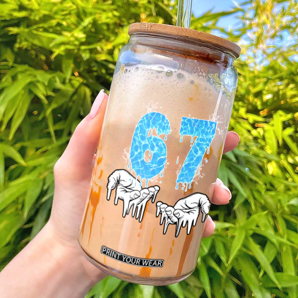 Ocean Water Wave Effect Printed Glass Can Six Seven Meme TS12 White Print Your Wear
