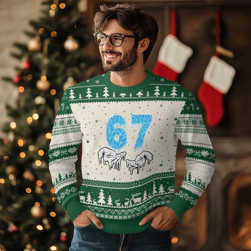 Ocean Water Wave Effect Printed Ugly Christmas Sweater Six Seven Meme TS12 Beige Green Print Your Wear