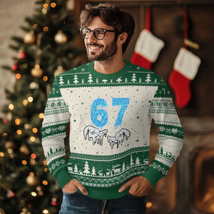 Ocean Water Wave Effect Printed Ugly Christmas Sweater Six Seven Meme TS12 Beige Green Print Your Wear