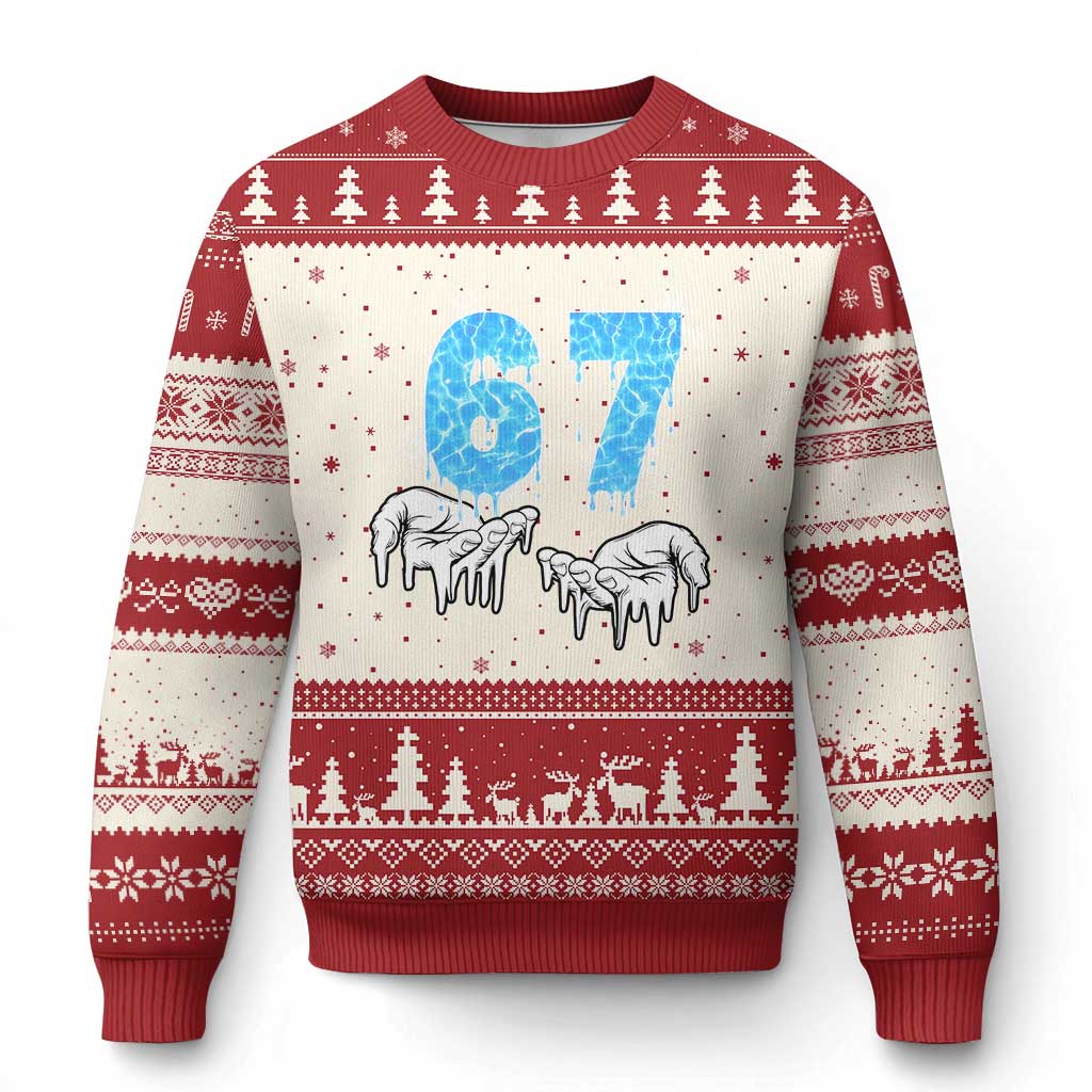 Ocean Water Wave Effect Printed Ugly Christmas Sweater Six Seven Meme TS12 Beige Red Print Your Wear