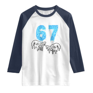 Ocean Water Wave Effect Printed Raglan Shirt Six Seven Meme TS12 White Navy Print Your Wear