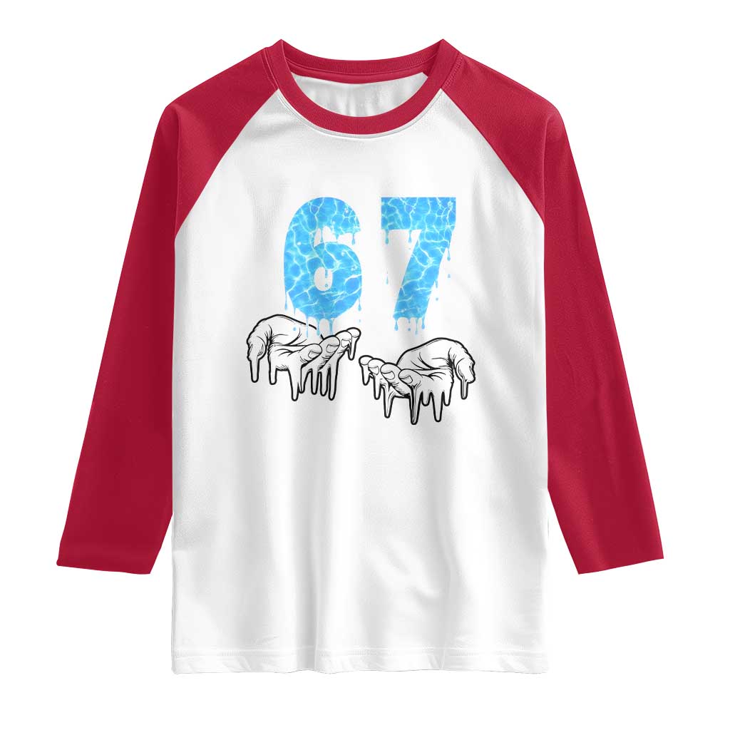 Ocean Water Wave Effect Printed Raglan Shirt Six Seven Meme TS12 White Red Print Your Wear