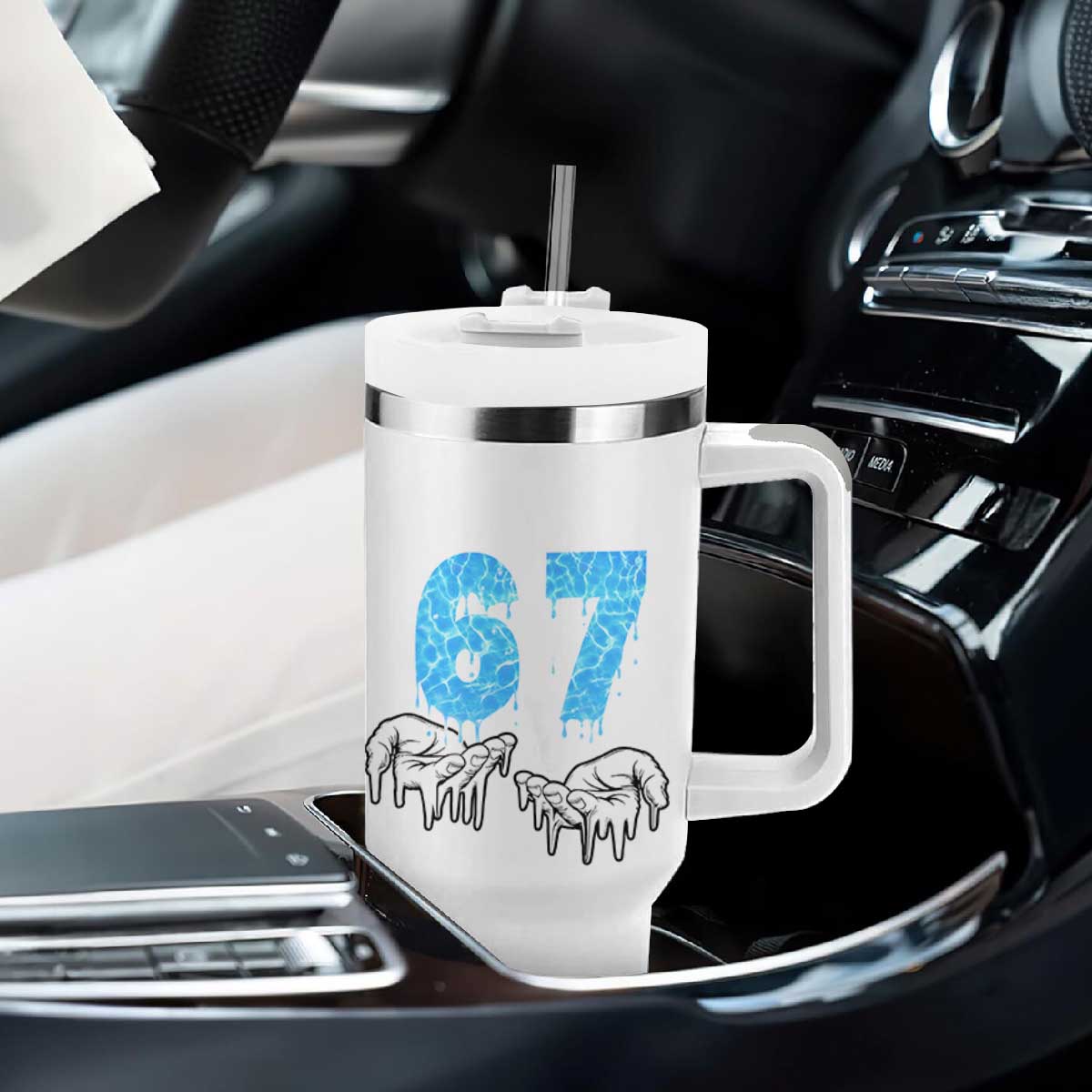 Ocean Water Wave Effect Printed Tumbler With Handle Six Seven Meme TS12 Print Your Wear