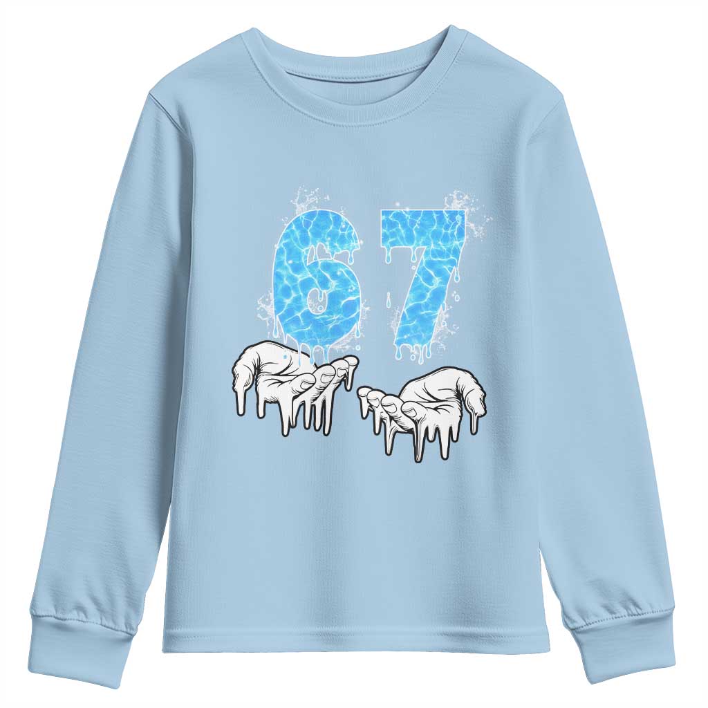 Ocean Water Wave Effect Printed Youth Sweatshirt Six Seven Meme TS12 Light Blue Print Your Wear