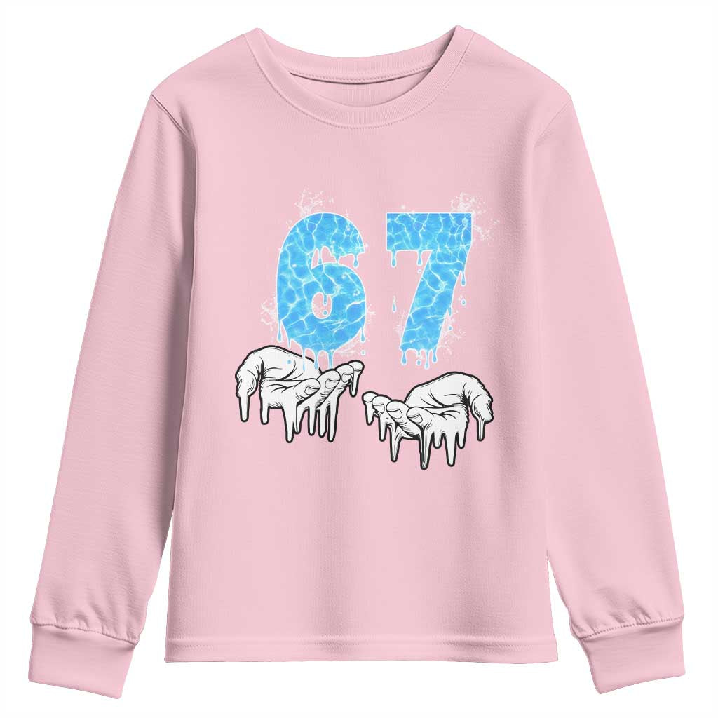 Ocean Water Wave Effect Printed Youth Sweatshirt Six Seven Meme TS12 Light Pink Print Your Wear