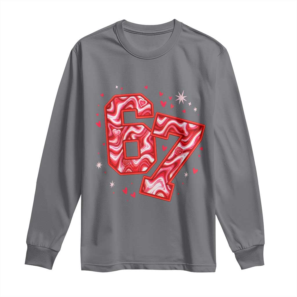 Glitch Swirl Effect Printed Six Seven Meme Long Sleeve Shirt Valentines Day Gift TS12 Charcoal Print Your Wear