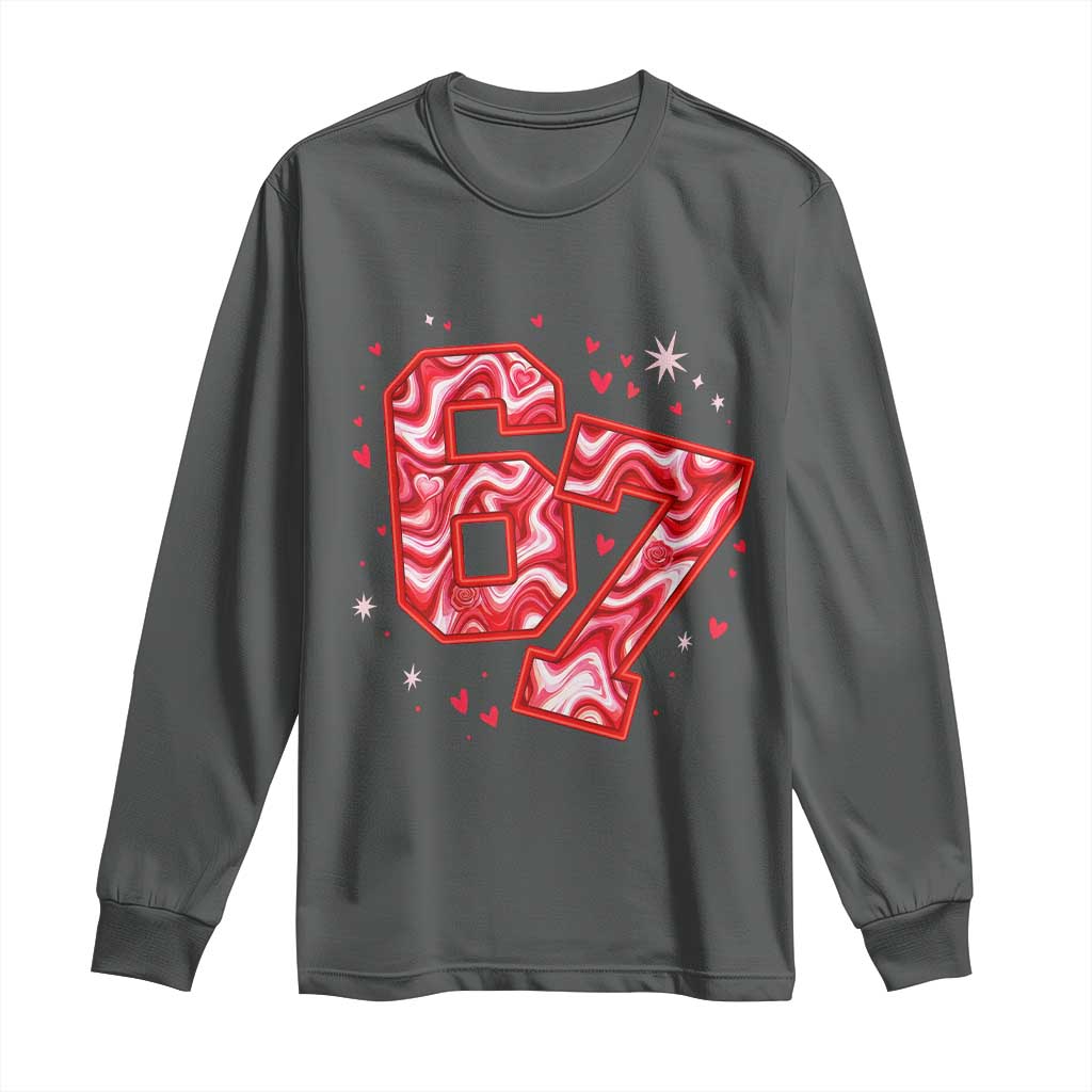 Glitch Swirl Effect Printed Six Seven Meme Long Sleeve Shirt Valentines Day Gift TS12 Dark Heather Print Your Wear