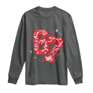 Glitch Swirl Effect Printed Six Seven Meme Long Sleeve Shirt Valentines Day Gift TS12 Dark Heather Print Your Wear