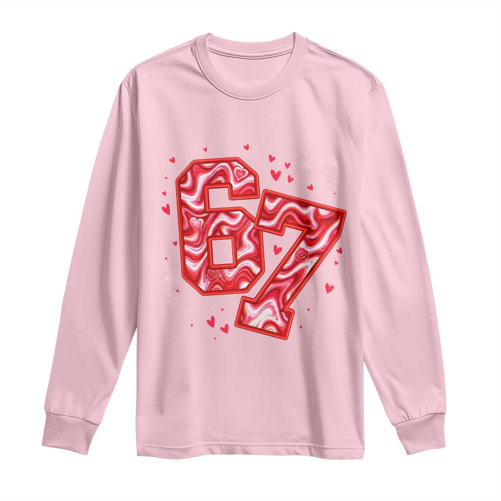 Glitch Swirl Effect Printed Six Seven Meme Long Sleeve Shirt Valentines Day Gift TS12 Light Pink Print Your Wear