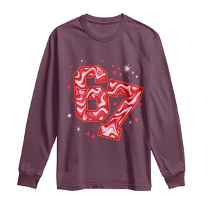 Glitch Swirl Effect Printed Six Seven Meme Long Sleeve Shirt Valentines Day Gift TS12 Maroon Print Your Wear