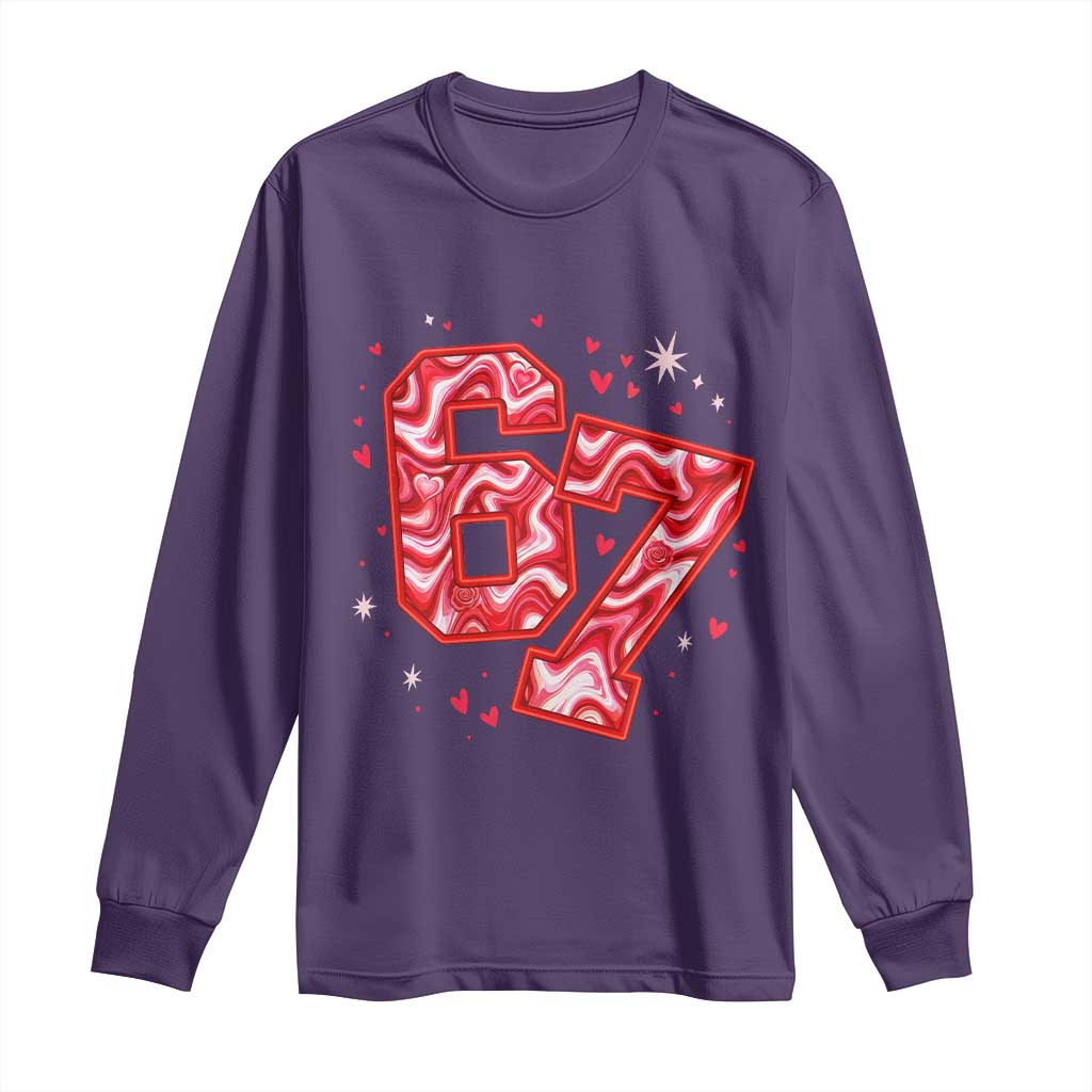 Glitch Swirl Effect Printed Six Seven Meme Long Sleeve Shirt Valentines Day Gift TS12 Purple Print Your Wear