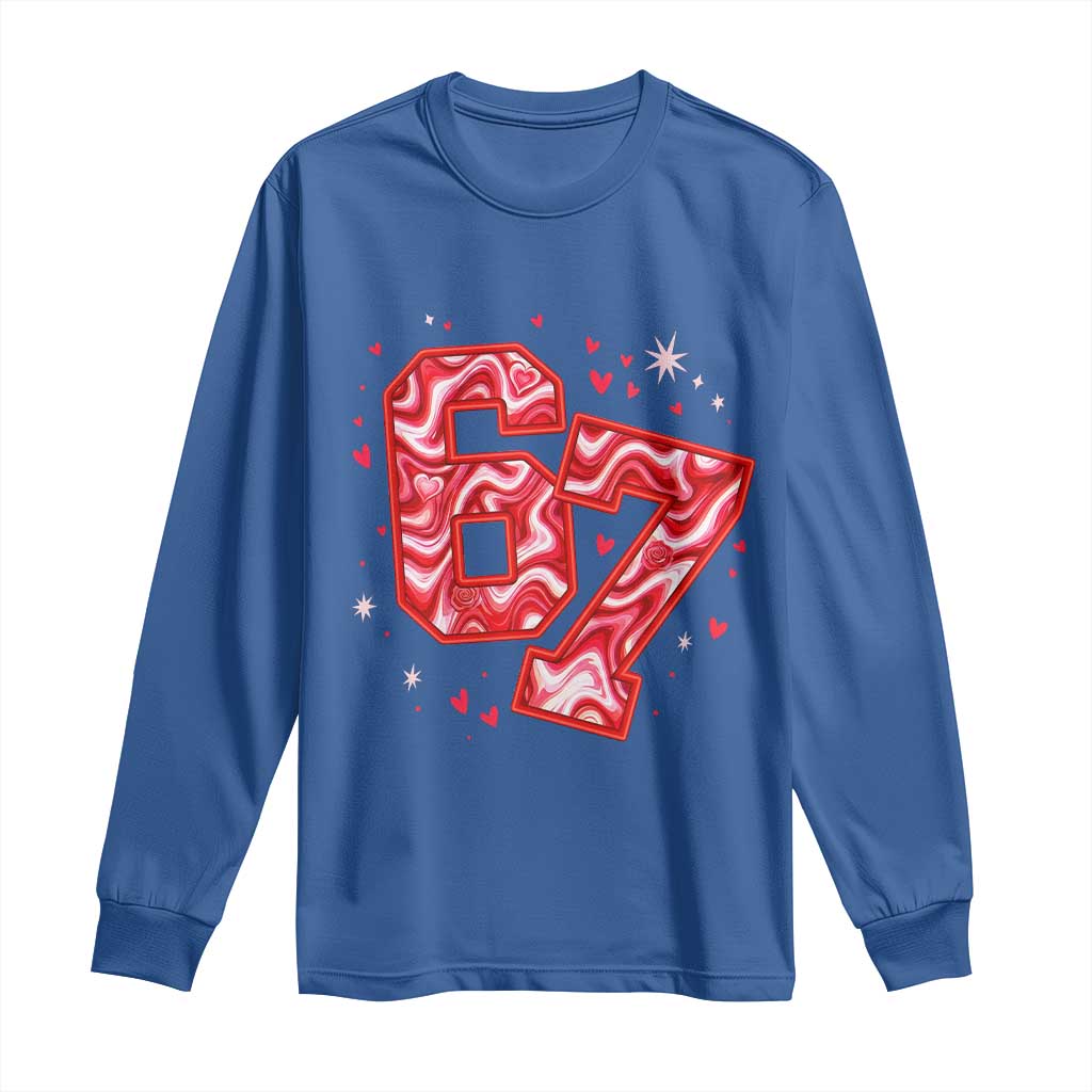 Glitch Swirl Effect Printed Six Seven Meme Long Sleeve Shirt Valentines Day Gift TS12 Royal Blue Print Your Wear